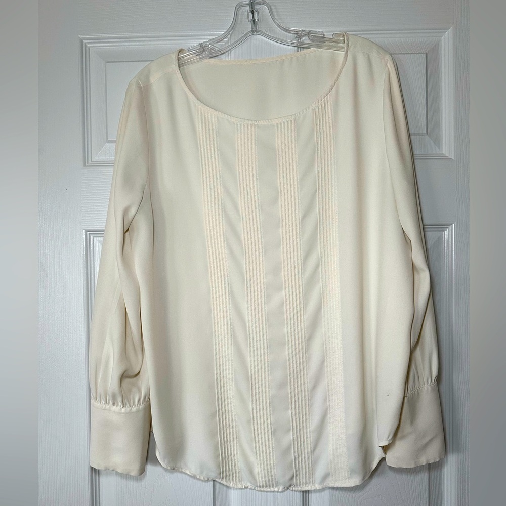 Ann Taylor Cream Long Sleeve Blouse with Bib Collar